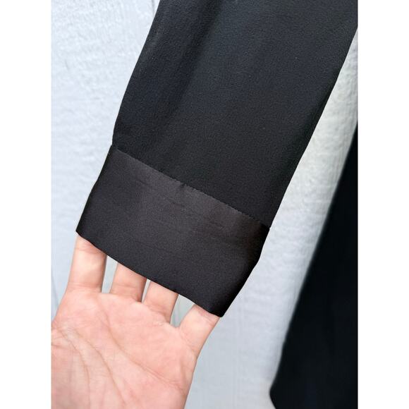 EILEEN FISHER minimalist black 100% silk satin Georgette long sleeve light dress - Picture 7 of 12